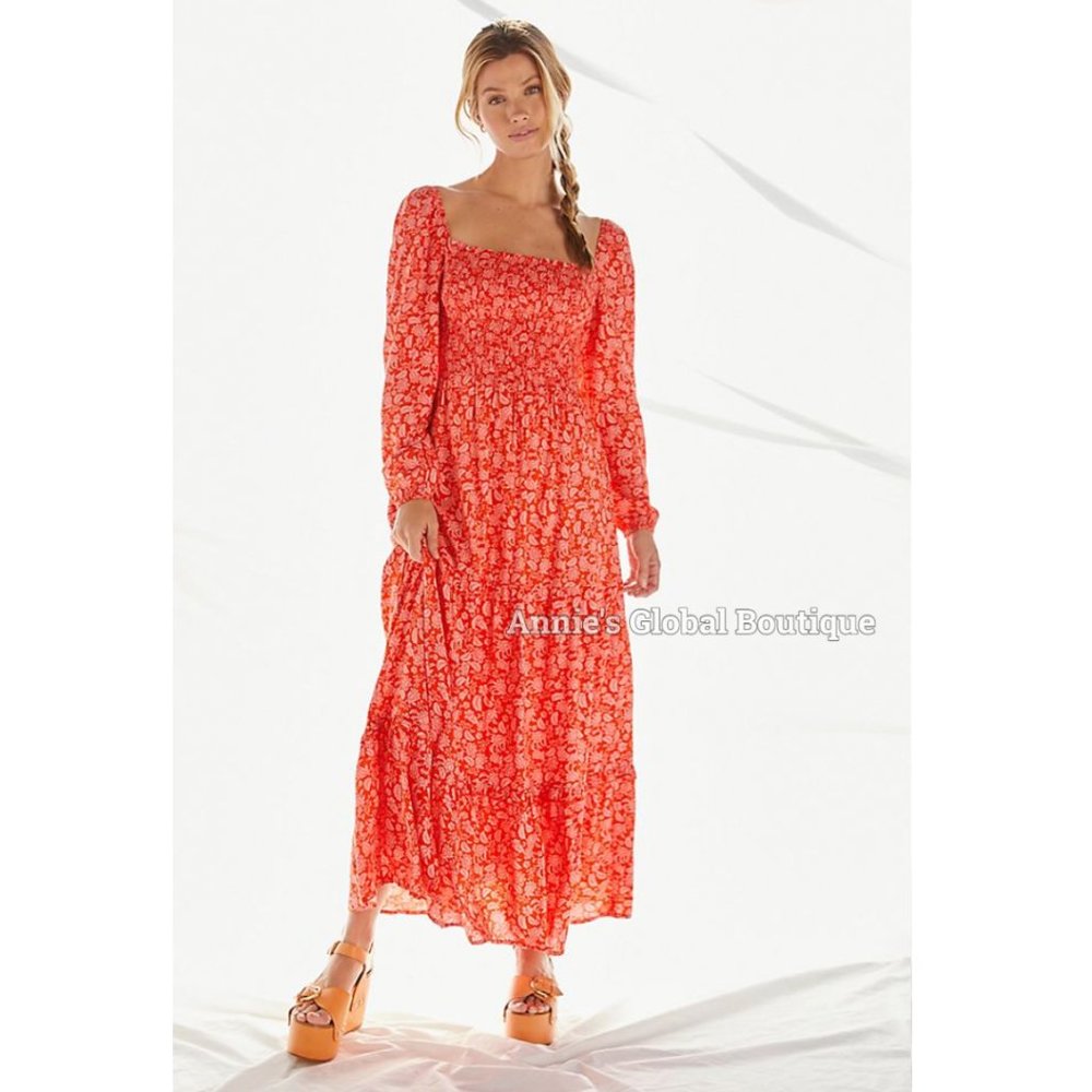 RARE NWT ANTHROPOLOGIE Dolan Smocked Puffed-Sleeves Midi Dress. Size XL - Picture 5 of 16